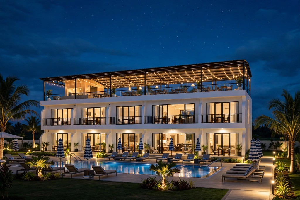 Vedani Beach Resort resort glowing at night